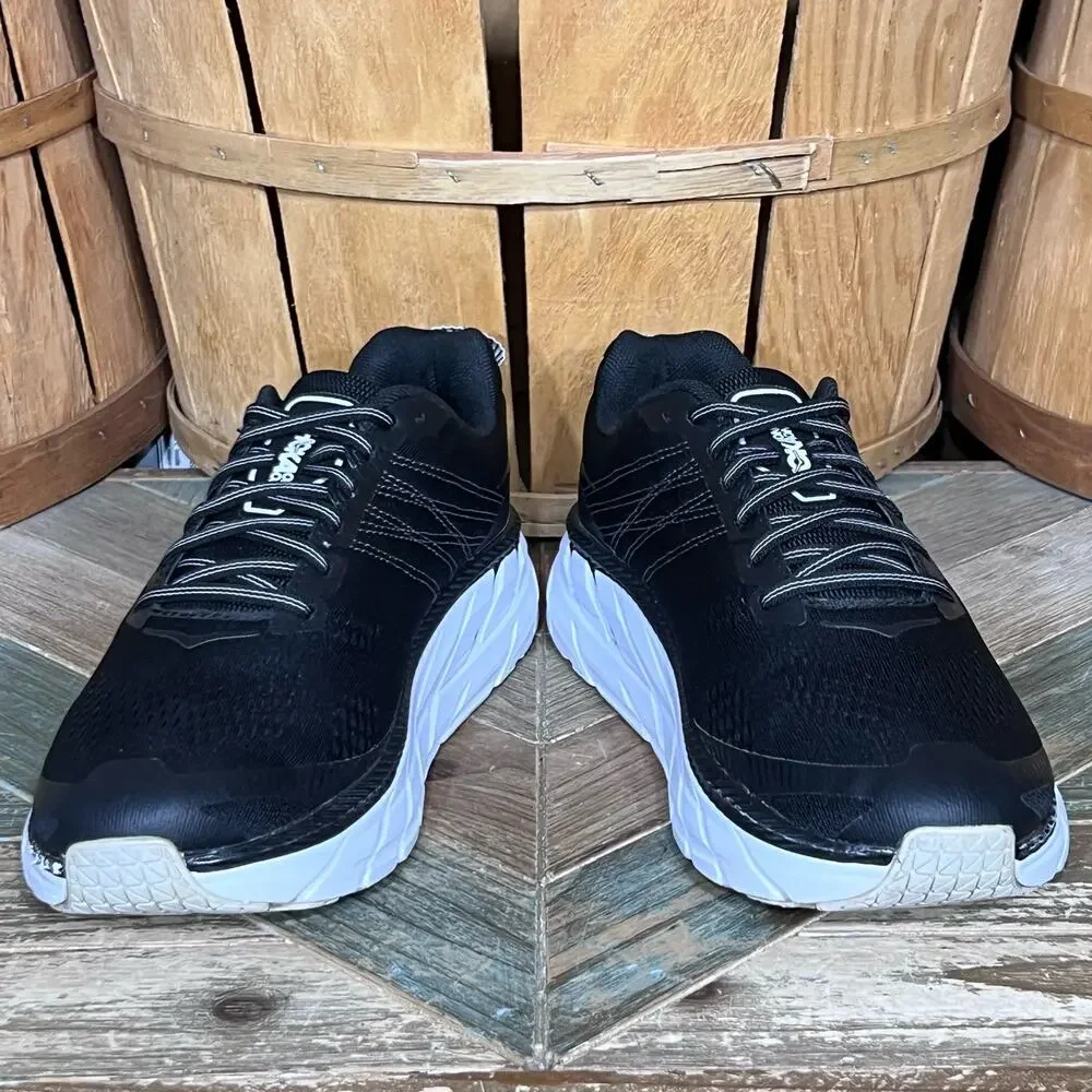 Hoka One One Clifton 6 Black White 1102872 Comfort Running Shoes Mens Size 9.5